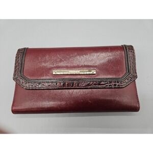 Brahmin Mens Leather Trifold Wallet Burgundy Croc Embossed GNH019189